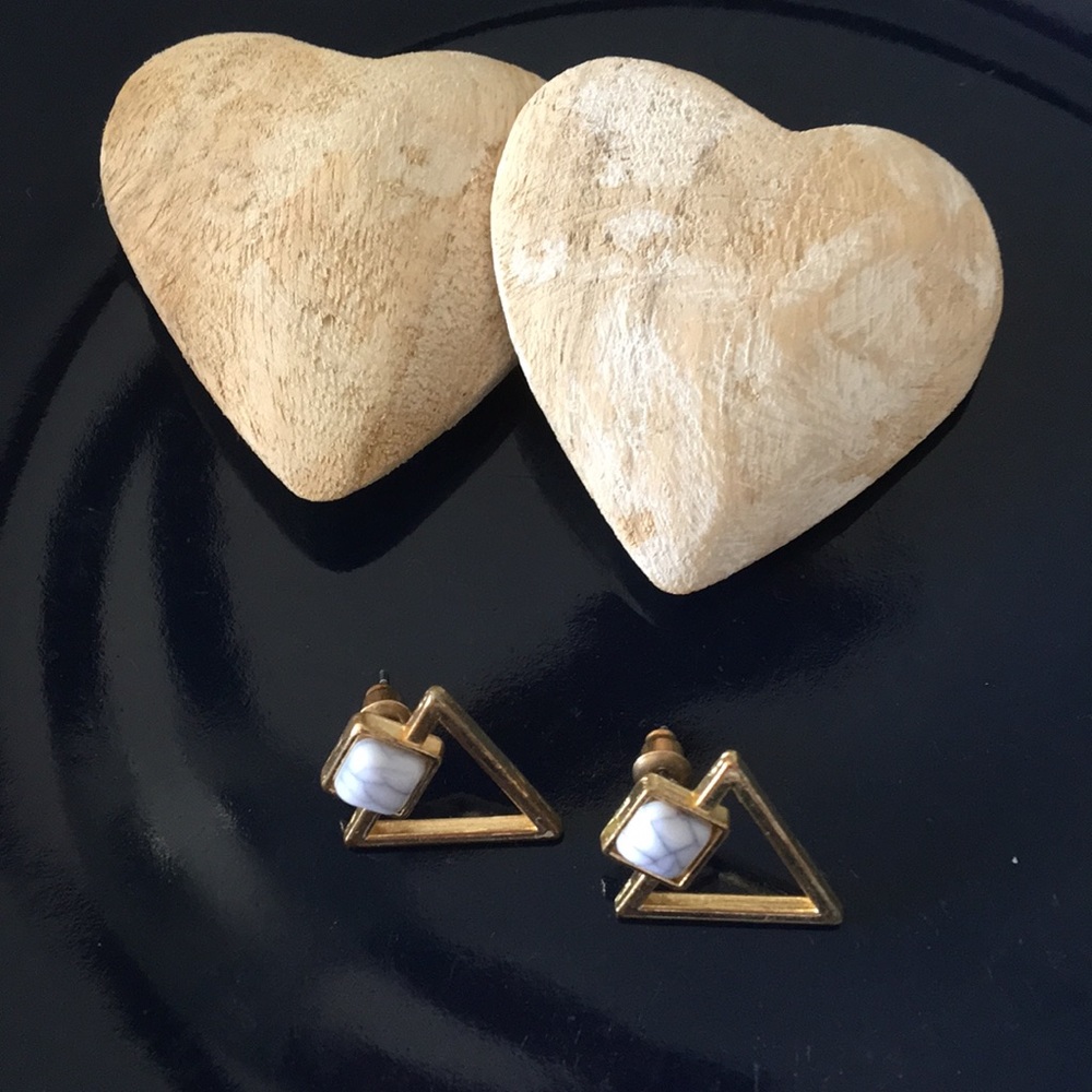 Marble Stone Stud Earrings Blue Gold Triangle Shape Contemporary Chic Minimalist